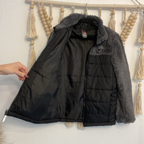 Gerry black nylon puffer coat with grey sherpa sleeves and neck medium 10/12 - Picture 6 of 15
